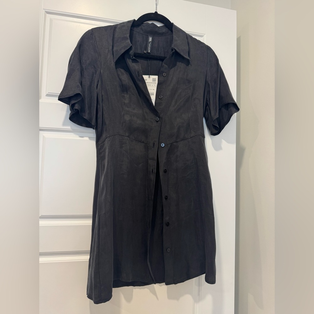 Zara Charcoal Button-Up Shirt dress